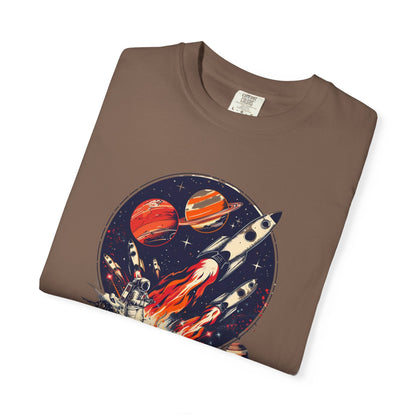 Rocket Launch T-Shirt | Retro Sci - Fi Graphic Tee | Outer Space Shirt for Space Lovers - IconVexa