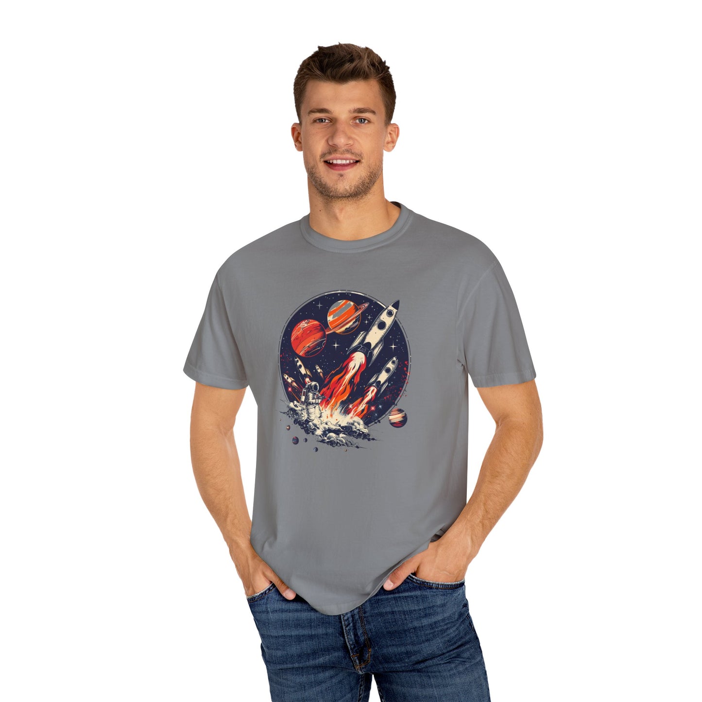 Rocket Launch T-Shirt | Retro Sci-Fi Graphic Tee | Outer Space Shirt for Space Lovers