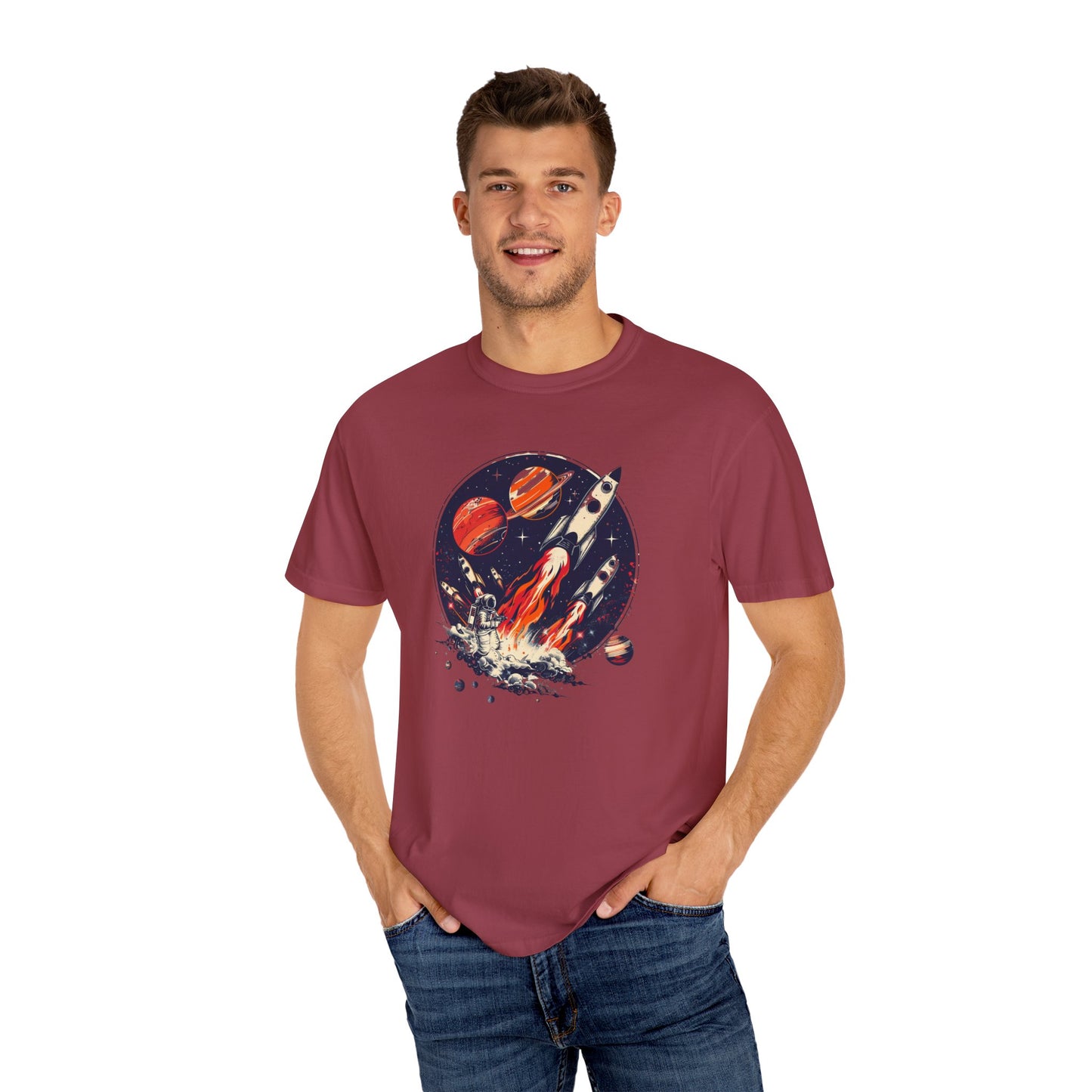 Rocket Launch T-Shirt | Retro Sci-Fi Graphic Tee | Outer Space Shirt for Space Lovers