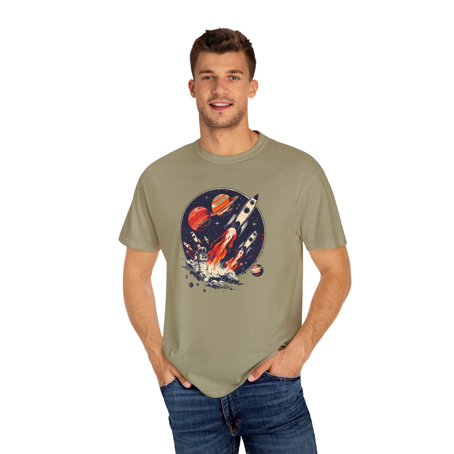 Rocket Launch T-Shirt | Retro Sci-Fi Graphic Tee | Outer Space Shirt for Space Lovers