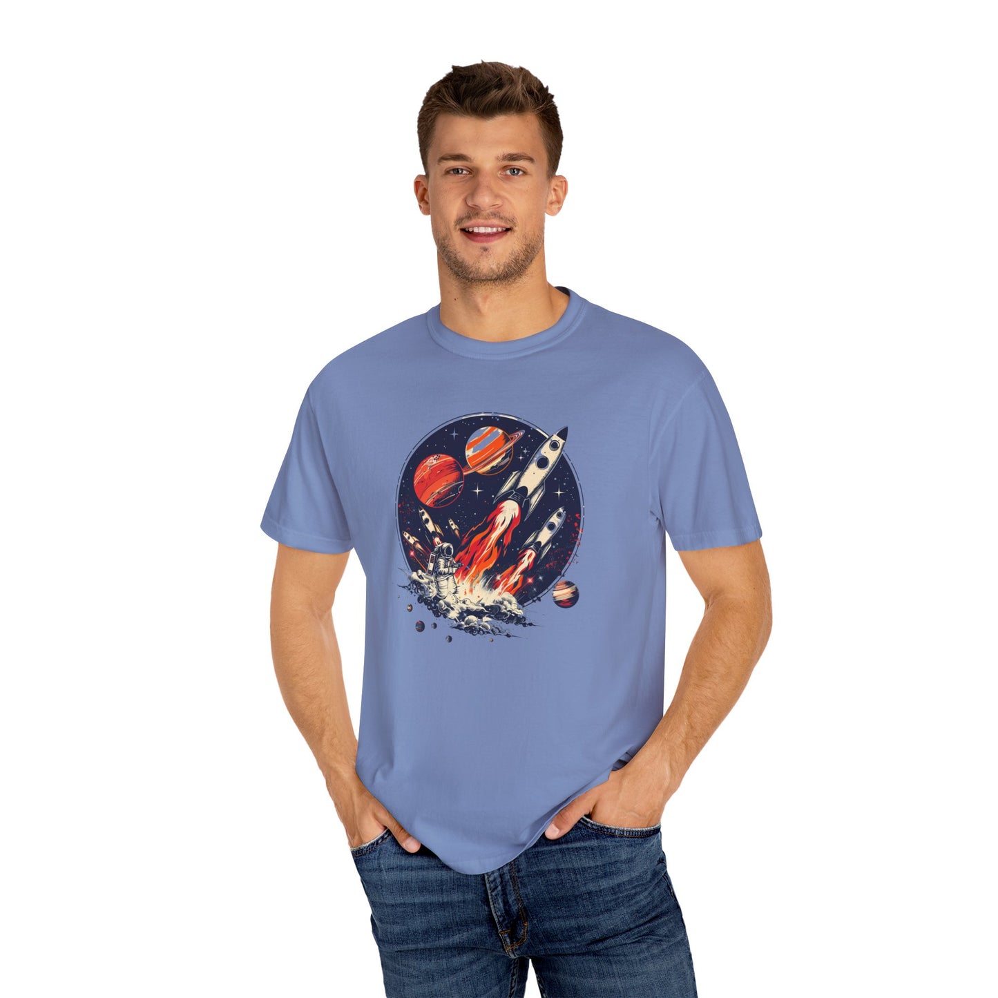 Rocket Launch T-Shirt | Retro Sci-Fi Graphic Tee | Outer Space Shirt for Space Lovers