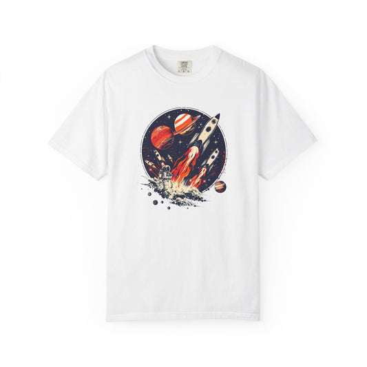 Rocket Launch T-Shirt | Retro Sci-Fi Graphic Tee | Outer Space Shirt for Space Lovers