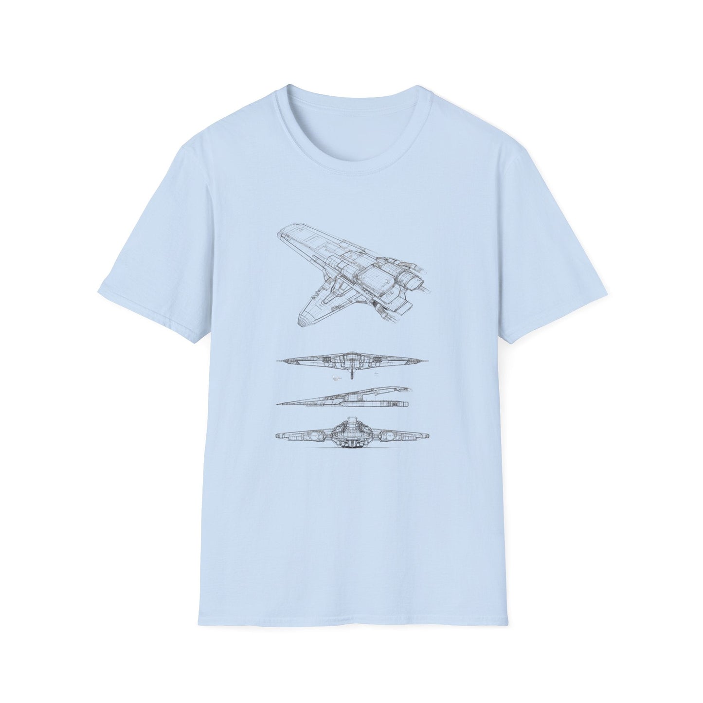 Futuristic Spaceship Graphic Tee - Unisex Softstyle T-Shirt, Space Lover Gift, Sci - Fi Shirt, Casual Everyday Wear, Galaxy Tee - IconVexa