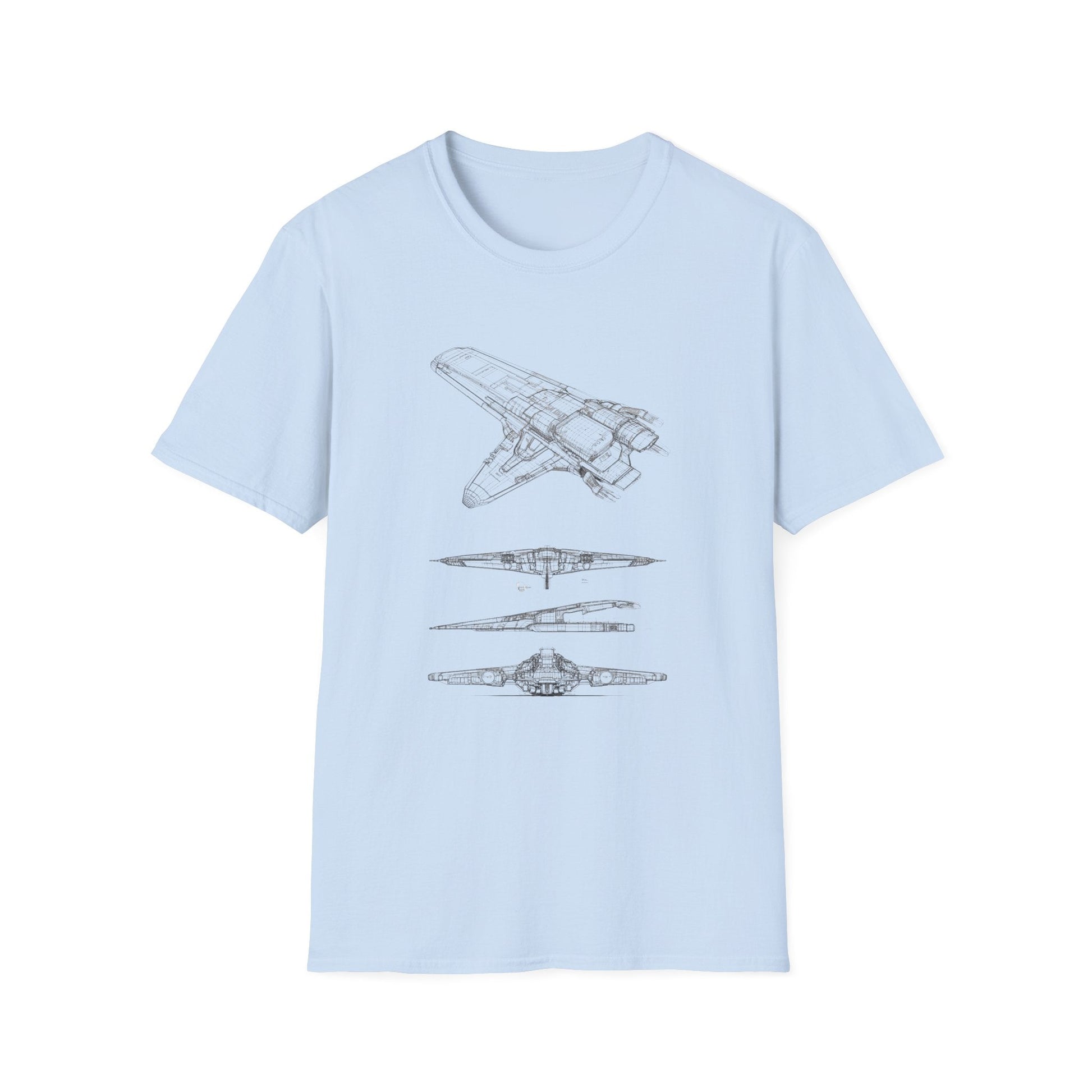 Futuristic Spaceship Graphic Tee - Unisex Softstyle T-Shirt, Space Lover Gift, Sci - Fi Shirt, Casual Everyday Wear, Galaxy Tee - IconVexa