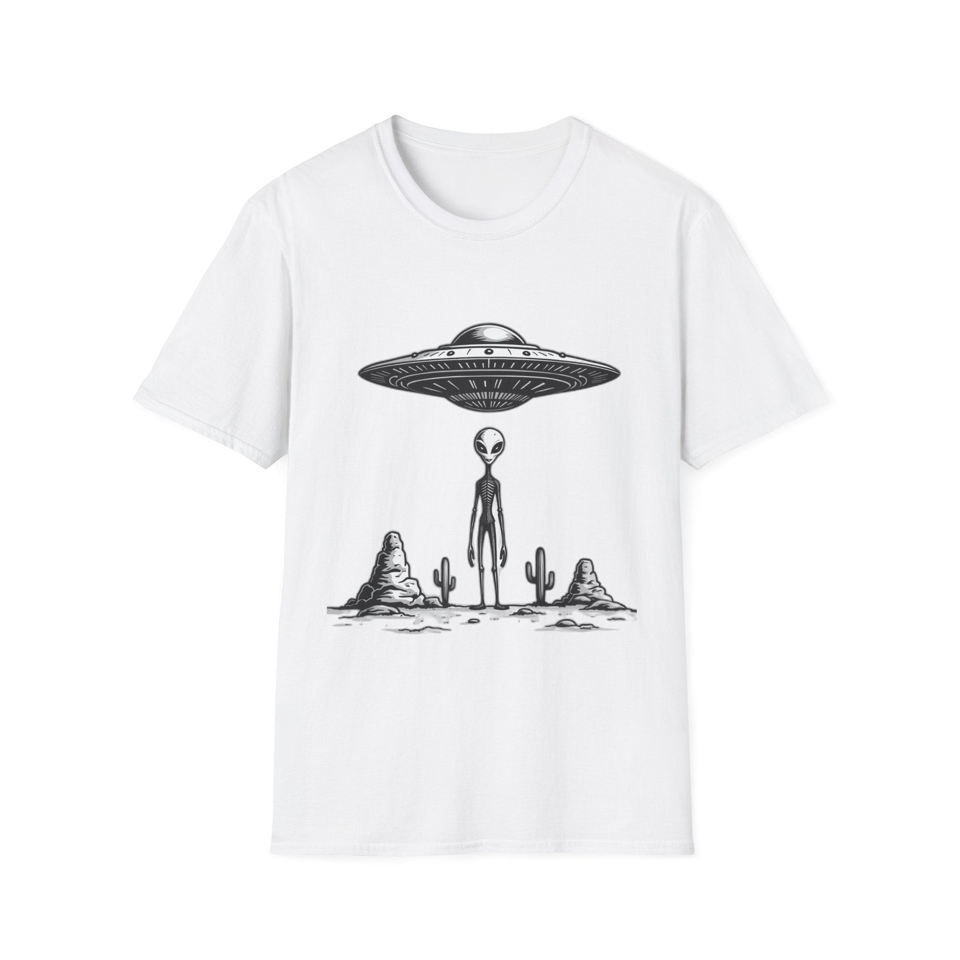 Alien Abduction Unisex Softstyle T-Shirt - Retro UFO Design, Fun Gift, Sci - Fi Lover Apparel, Casual Wear - IconVexa