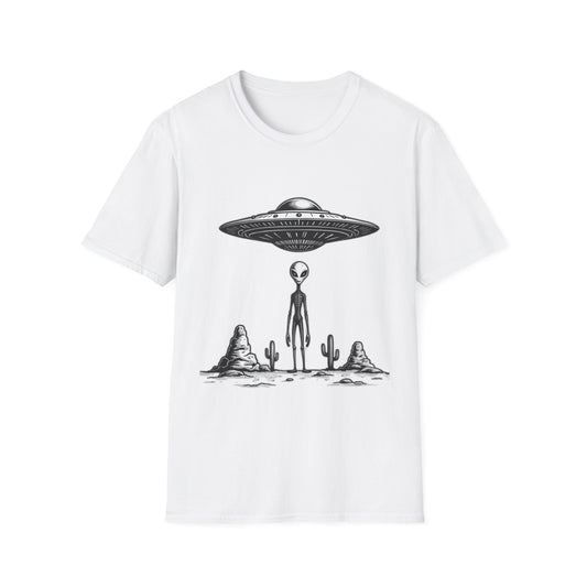 Alien Abduction Unisex Softstyle T-Shirt - Retro UFO Design, Fun Gift, Sci-Fi Lover Apparel, Casual Wear