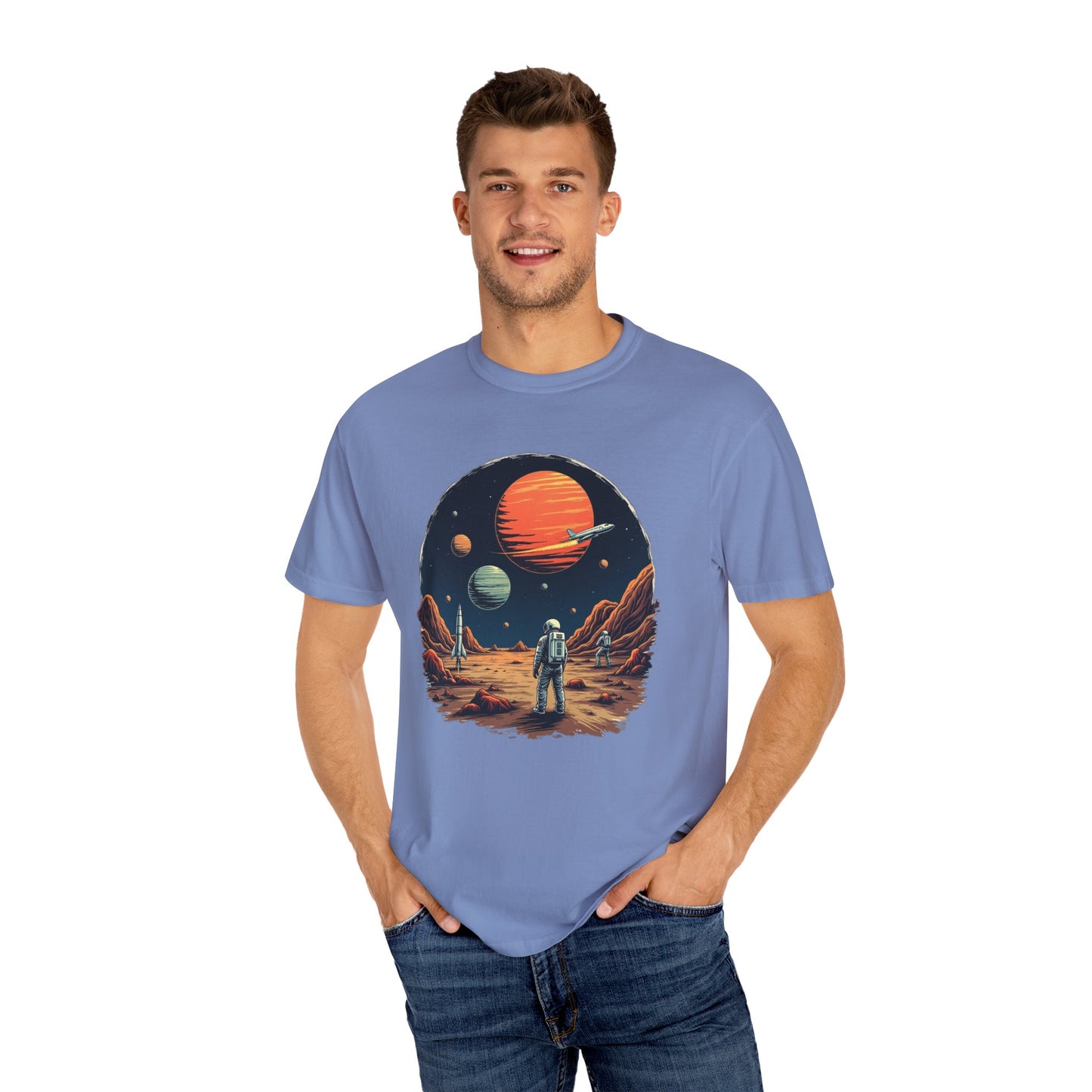 Astronaut T-Shirt | Outer Space Tee with Planets | Retro Sci-Fi Graphic for Space Lovers