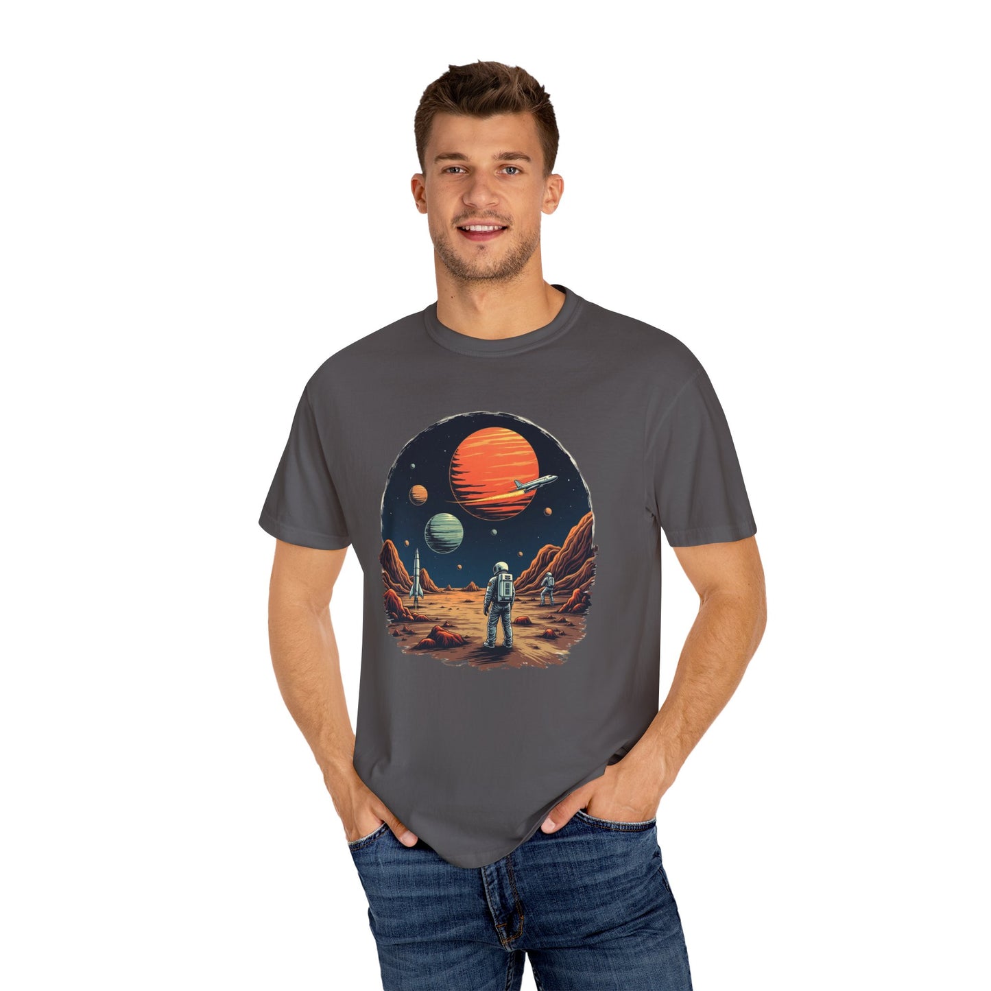 Astronaut T-Shirt | Outer Space Tee with Planets | Retro Sci-Fi Graphic for Space Lovers