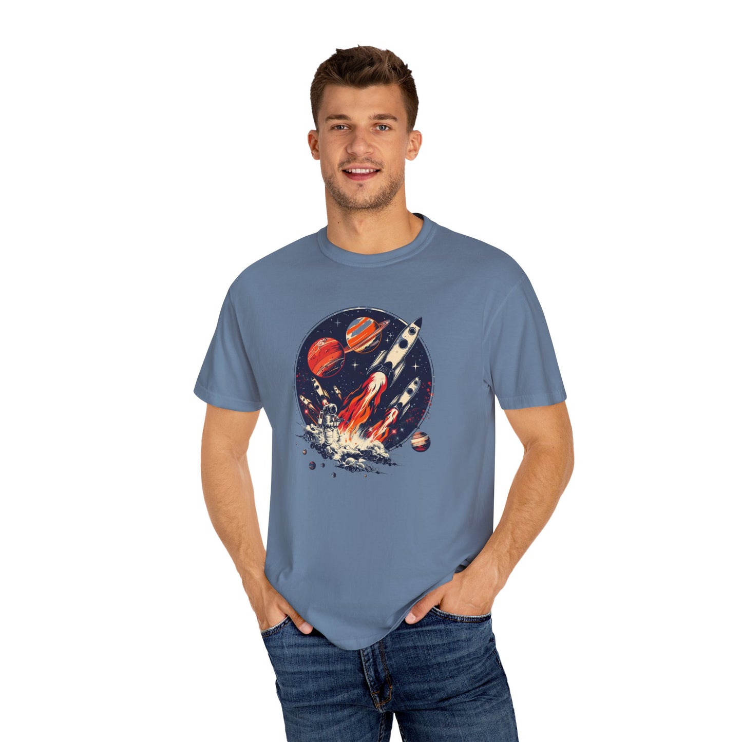 Rocket Launch T-Shirt | Retro Sci-Fi Graphic Tee | Outer Space Shirt for Space Lovers