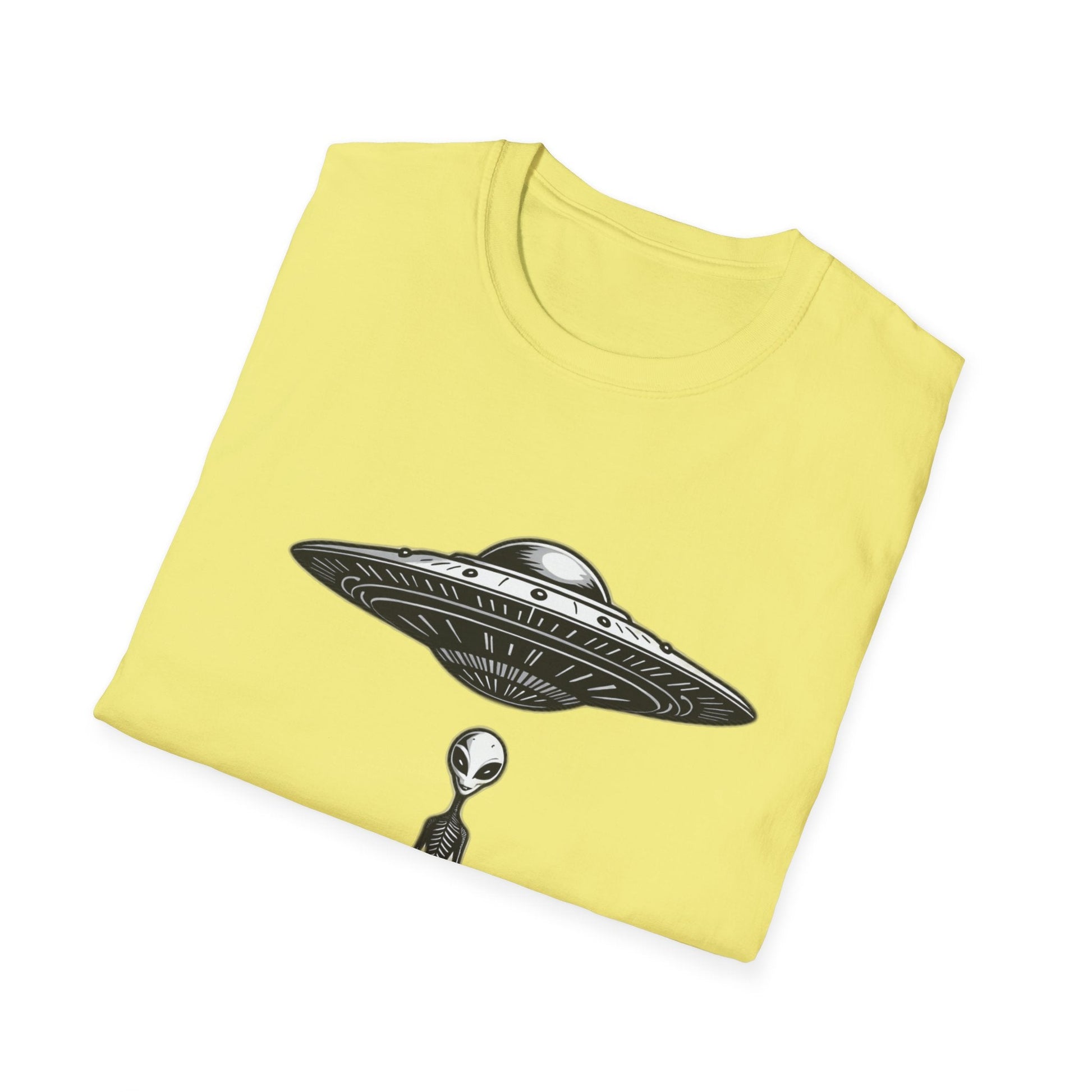 Alien Abduction Unisex Softstyle T-Shirt - Retro UFO Design, Fun Gift, Sci - Fi Lover Apparel, Casual Wear - IconVexa