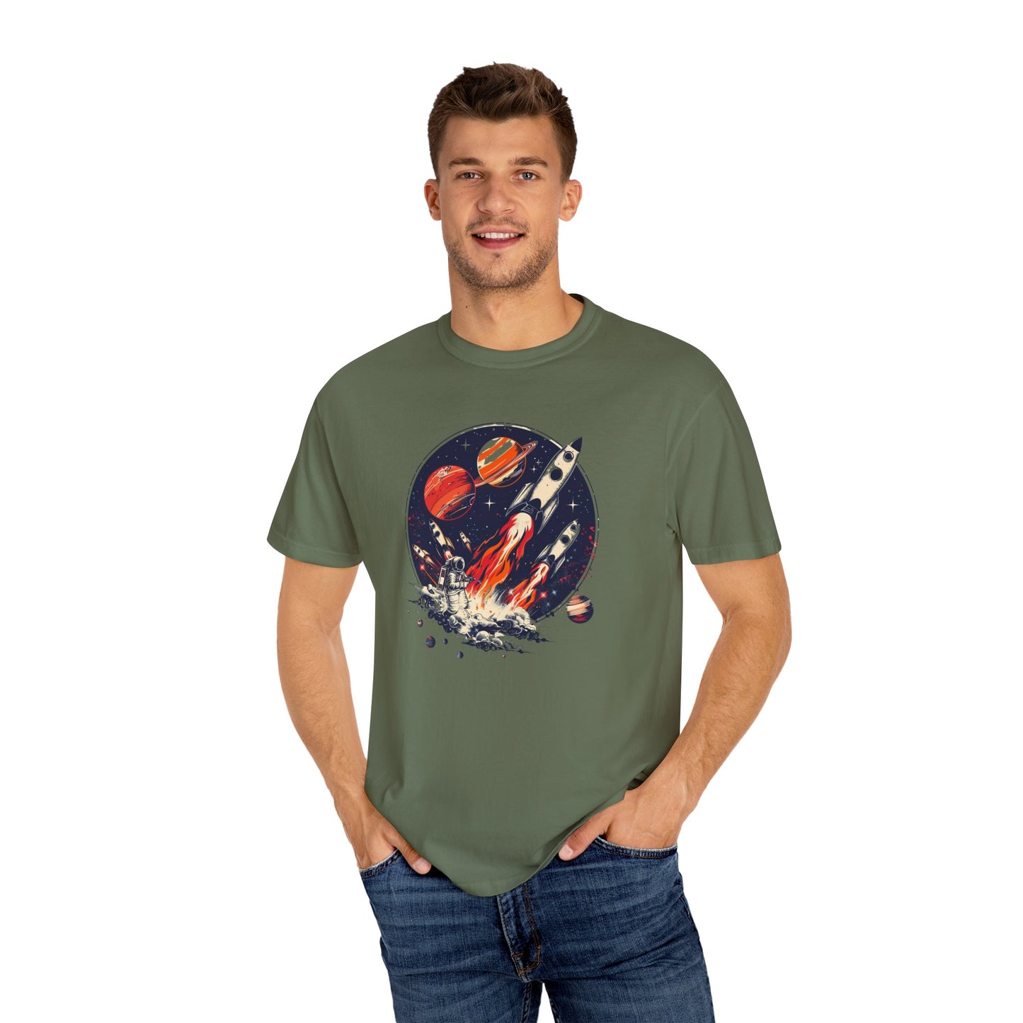 Rocket Launch T-Shirt | Retro Sci-Fi Graphic Tee | Outer Space Shirt for Space Lovers