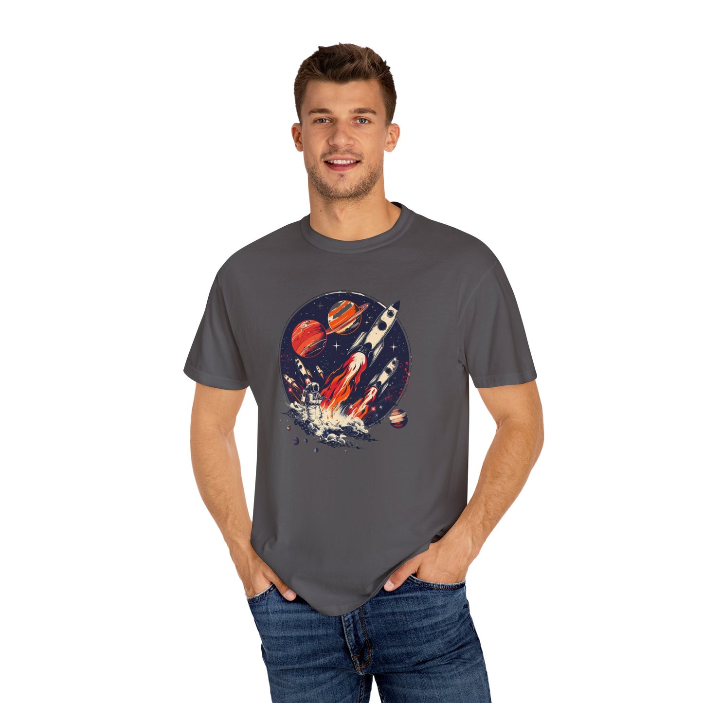 Rocket Launch T-Shirt | Retro Sci-Fi Graphic Tee | Outer Space Shirt for Space Lovers
