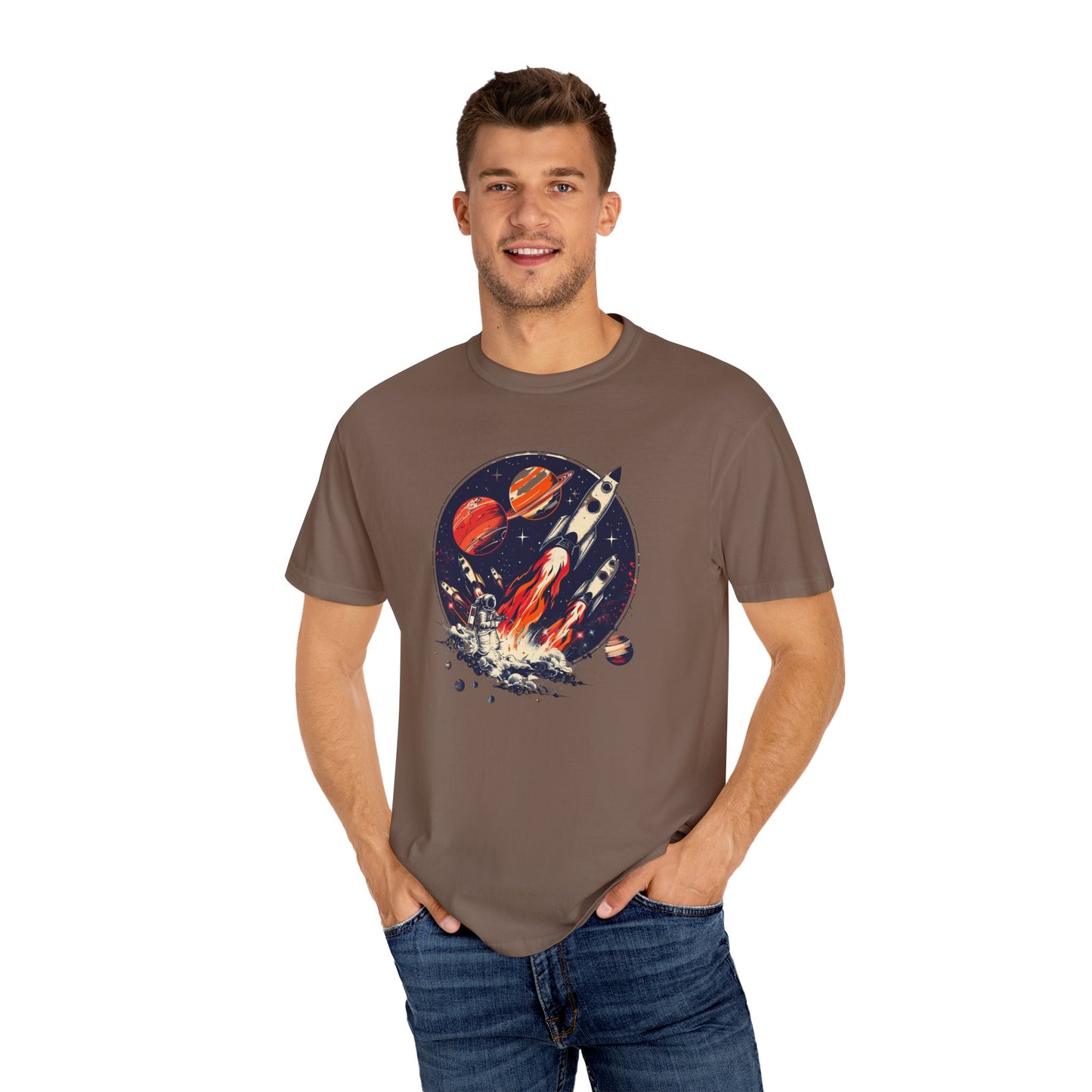 Rocket Launch T-Shirt | Retro Sci-Fi Graphic Tee | Outer Space Shirt for Space Lovers