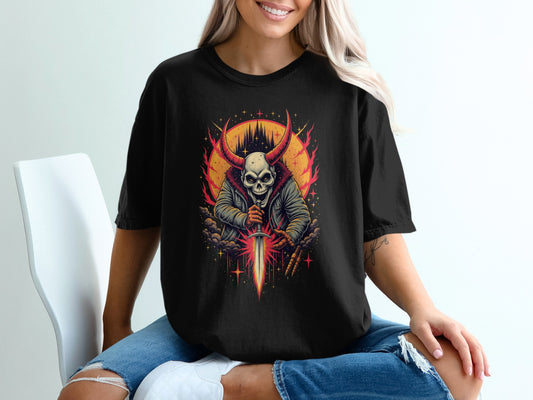Skull with Fiery Background Graphic T-Shirt product type