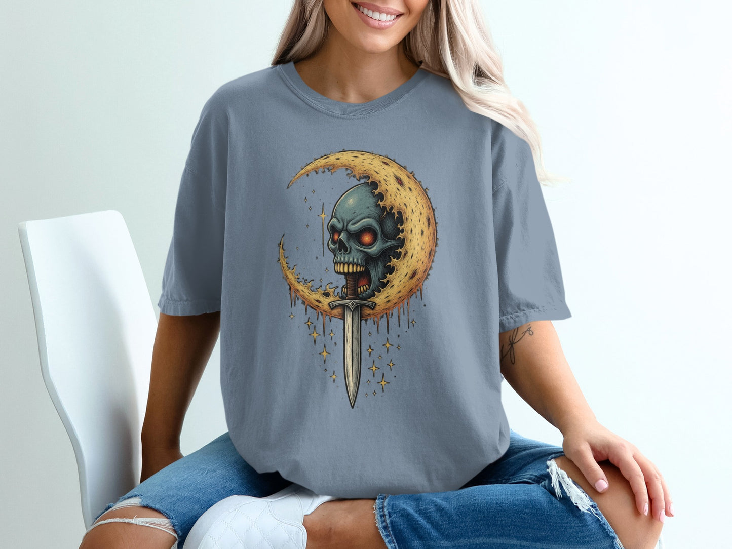 Skull Moon Dagger Design Graphic Tee product