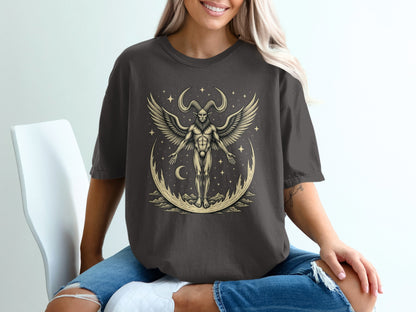 Mystical Winged Figure Printed Casual T-Shirt product type