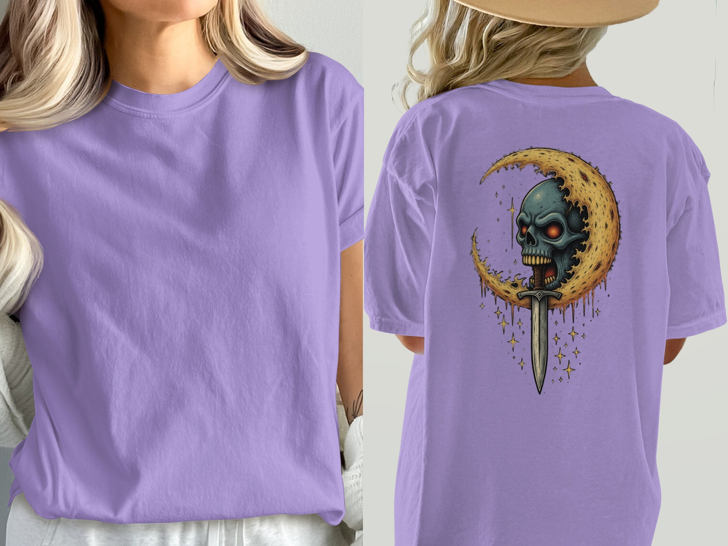 Purple Graphic Tee with Moon Skull Design product type