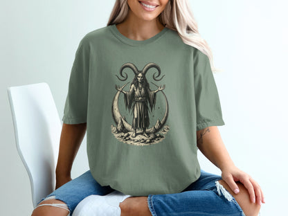 Artistic Gothic Goat Horned T shirt with Mysterious Design product type
