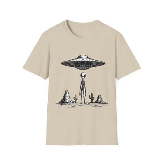 Alien Abduction Unisex Softstyle T-Shirt - Retro UFO Design, Fun Gift, Sci-Fi Lover Apparel, Casual Wear