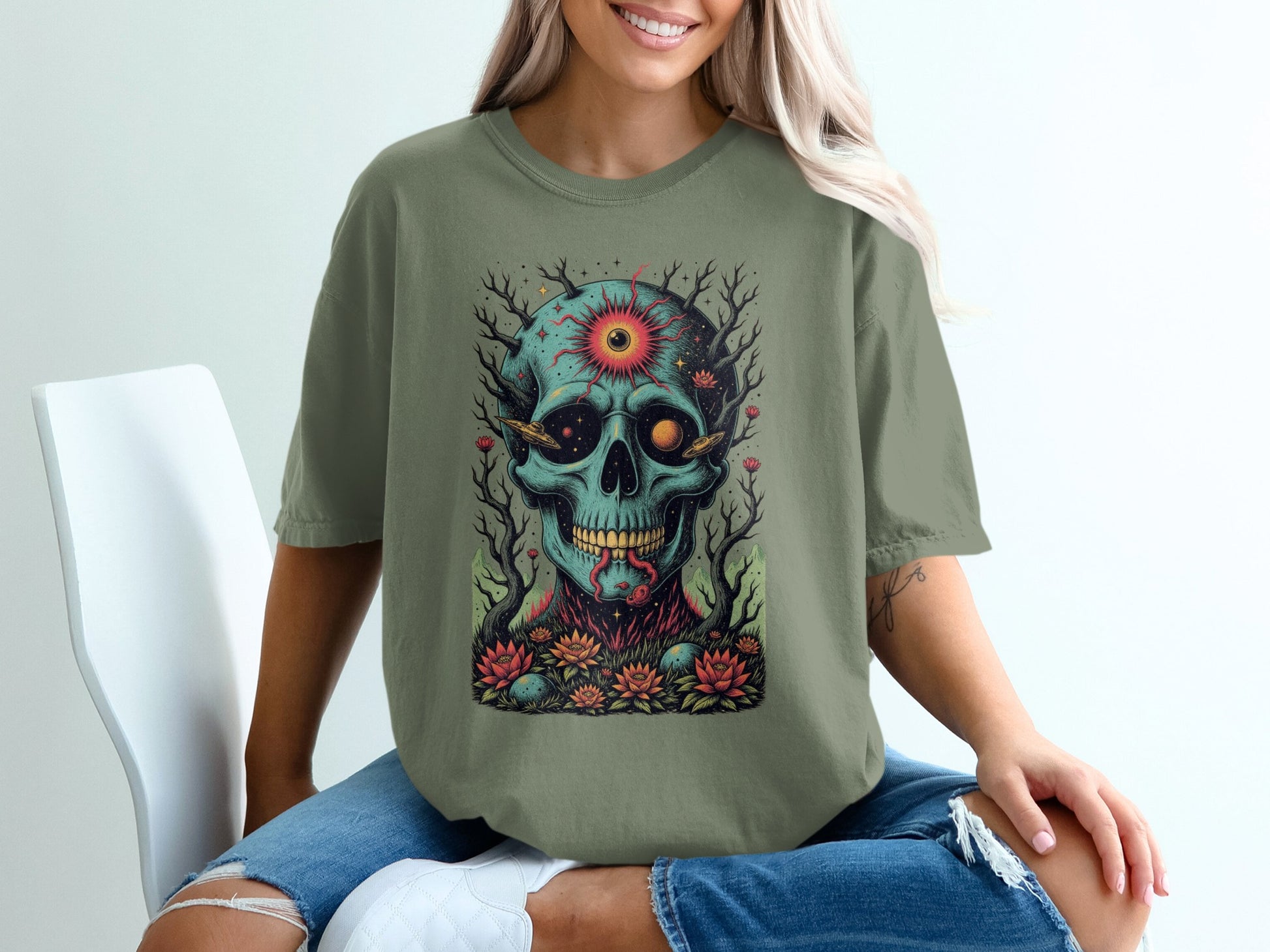 Mesmerizing Skull and Florals Graphic Top product
