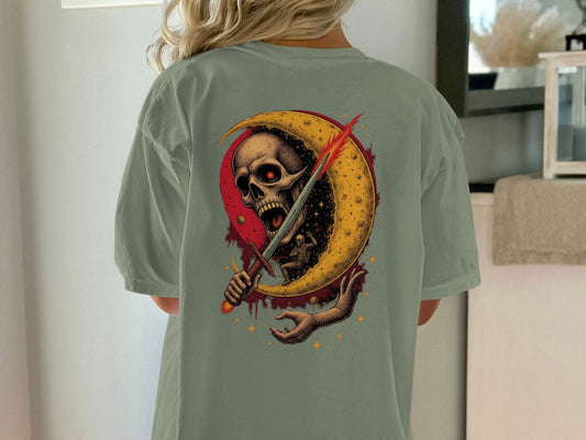 Skull Moon Slicing Skeleton Graphic T-Shirt product