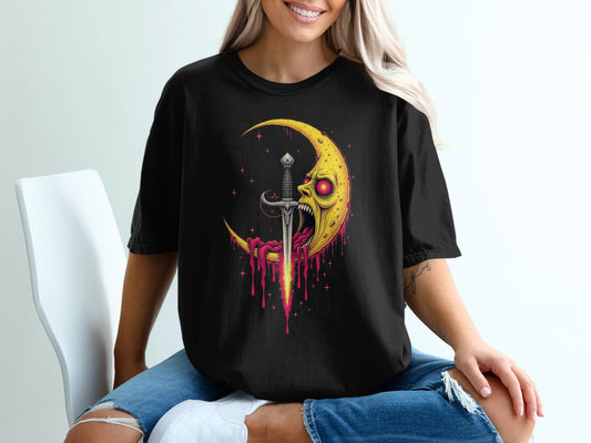 Moon Sword Skull Dripping Horror Graphic Tee product type