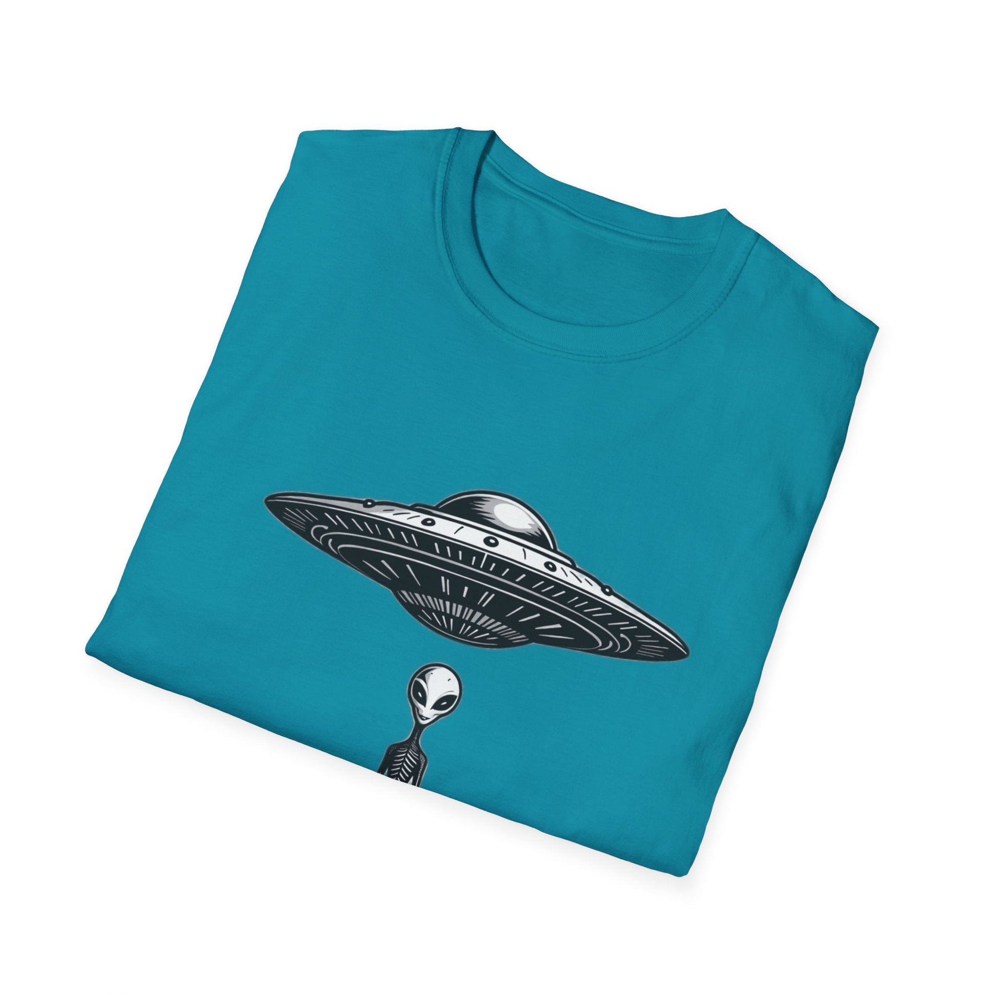 Alien Abduction Unisex Softstyle T-Shirt - Retro UFO Design, Fun Gift, Sci - Fi Lover Apparel, Casual Wear - IconVexa