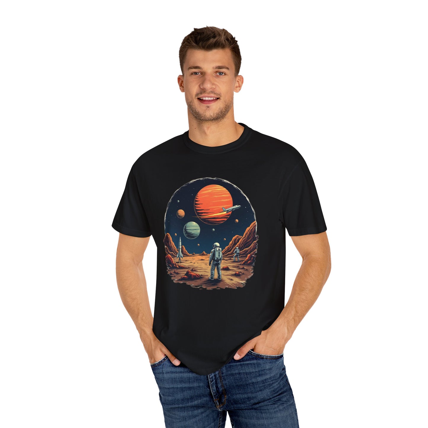 Astronaut T-Shirt | Outer Space Tee with Planets | Retro Sci-Fi Graphic for Space Lovers