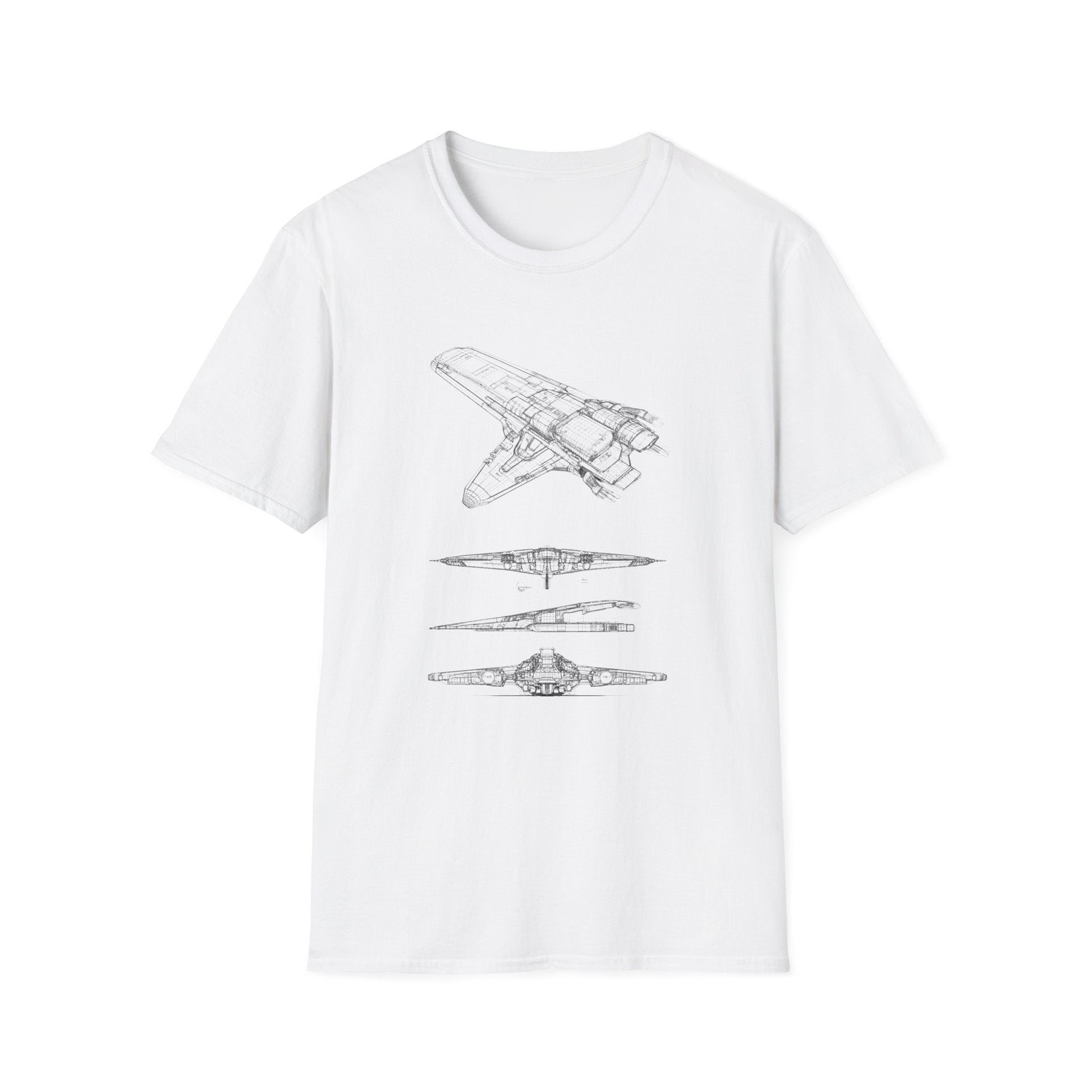 Futuristic Spaceship Graphic Tee - Unisex Softstyle T-Shirt, Space Lover Gift, Sci - Fi Shirt, Casual Everyday Wear, Galaxy Tee - IconVexa