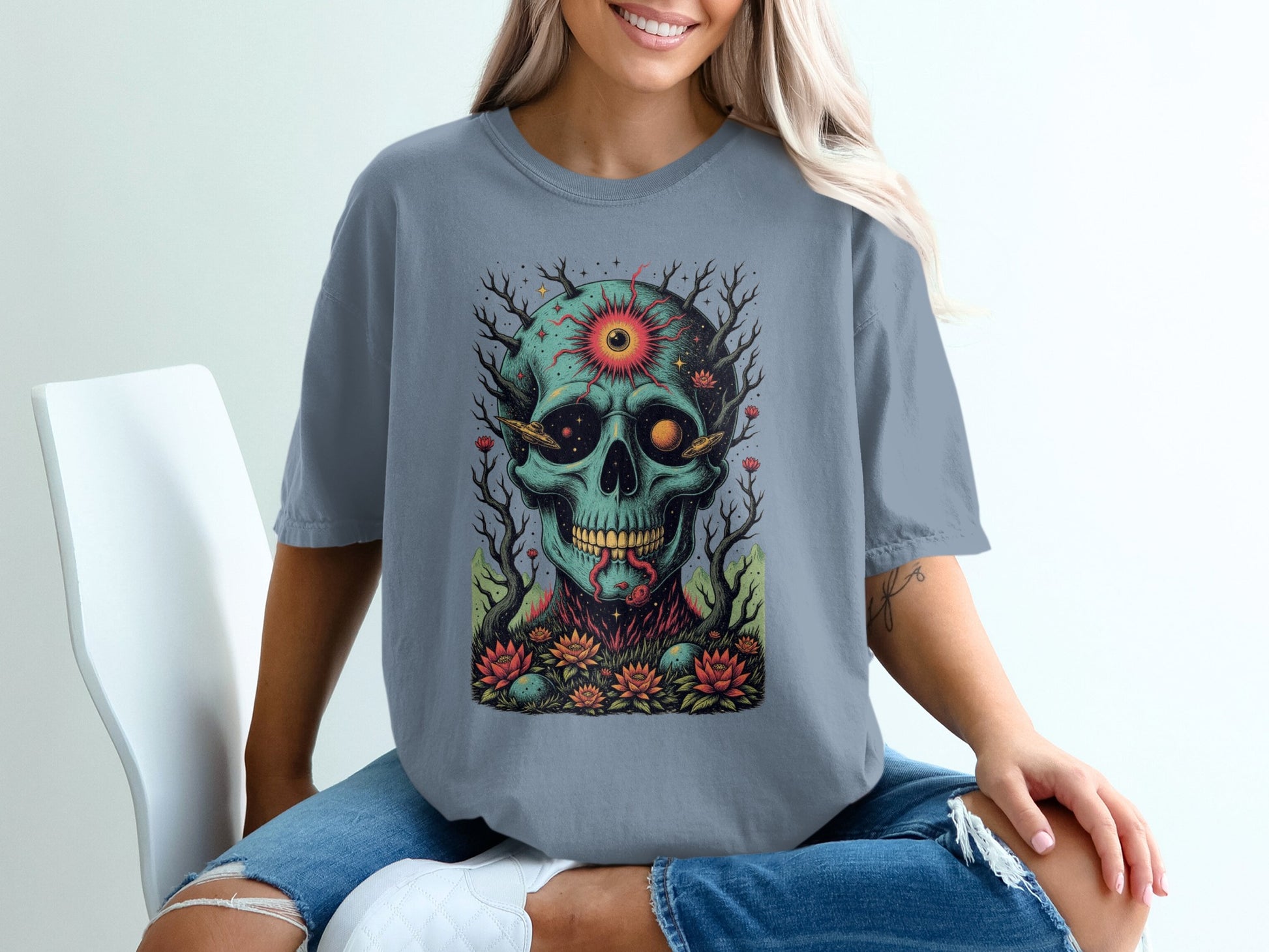 Skull with Colorful Blossoms Artwork Shirt product