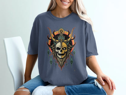 Vibrant Artistic Skull with Orange Accents Shirt product