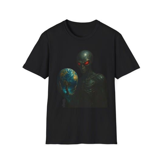 Alien-Inspired Unisex Softstyle T-Shirt, Graphic Tee, Sci-Fi Apparel, Cosmic Gift, Unisex Fashion, Space Lover's Shirt