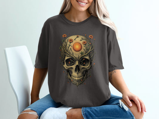 Sun and Floral Skull Graphic Cool Relaxed Fit Tee product