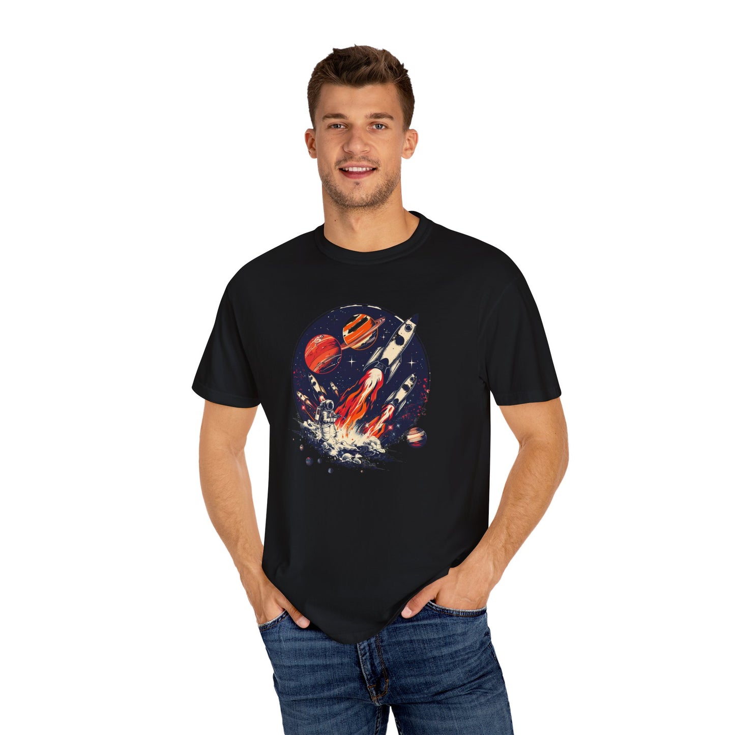 Rocket Launch T-Shirt | Retro Sci-Fi Graphic Tee | Outer Space Shirt for Space Lovers