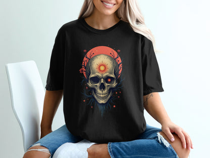 Skull with Sunset and Flowers Design Shirt Product