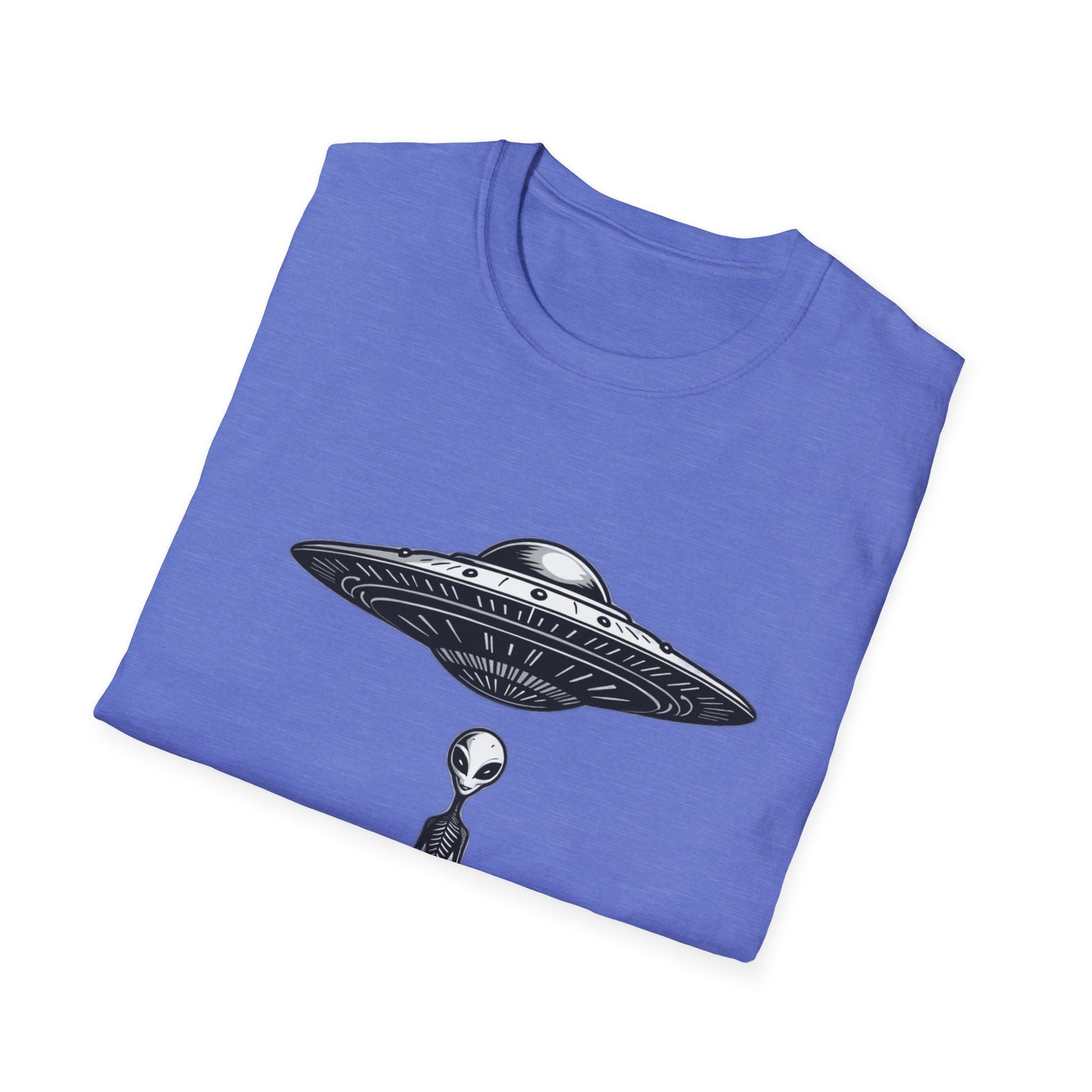 Alien Abduction Unisex Softstyle T-Shirt - Retro UFO Design, Fun Gift, Sci - Fi Lover Apparel, Casual Wear - IconVexa