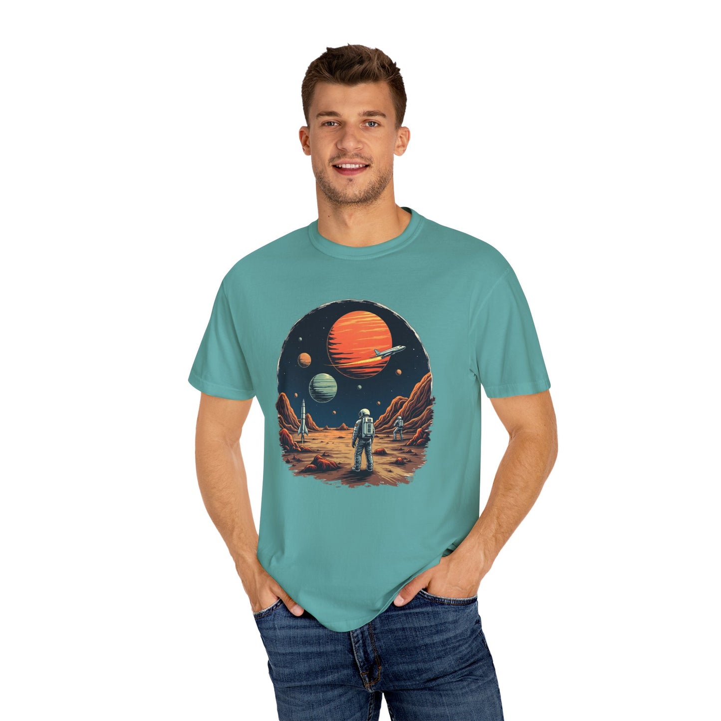 Astronaut T-Shirt | Outer Space Tee with Planets | Retro Sci-Fi Graphic for Space Lovers
