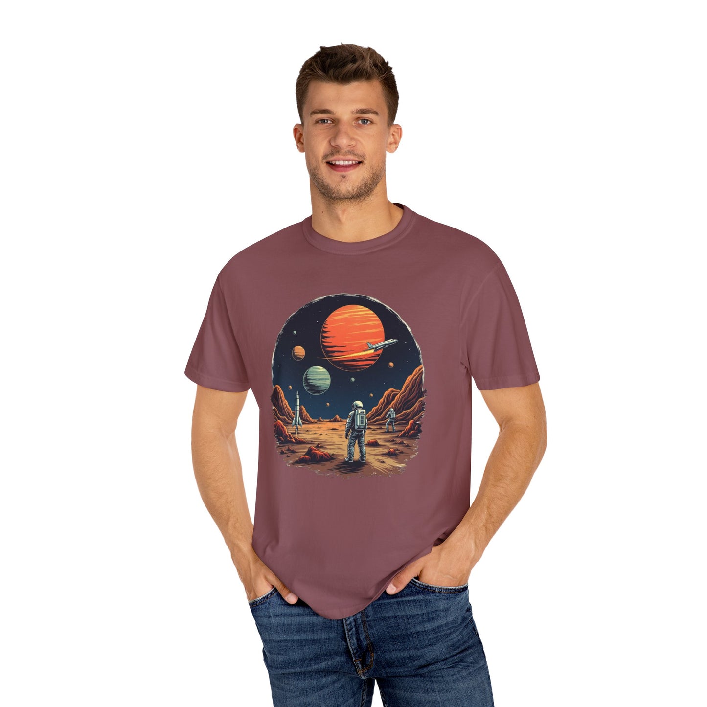 Astronaut T-Shirt | Outer Space Tee with Planets | Retro Sci-Fi Graphic for Space Lovers