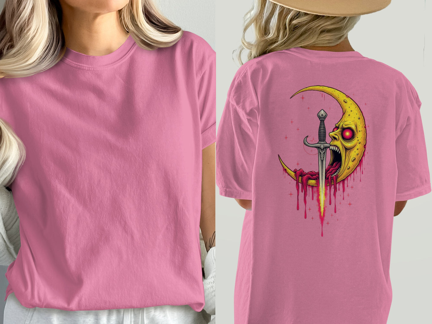 Graphic T-Shirt with Moon and Dagger Design product type