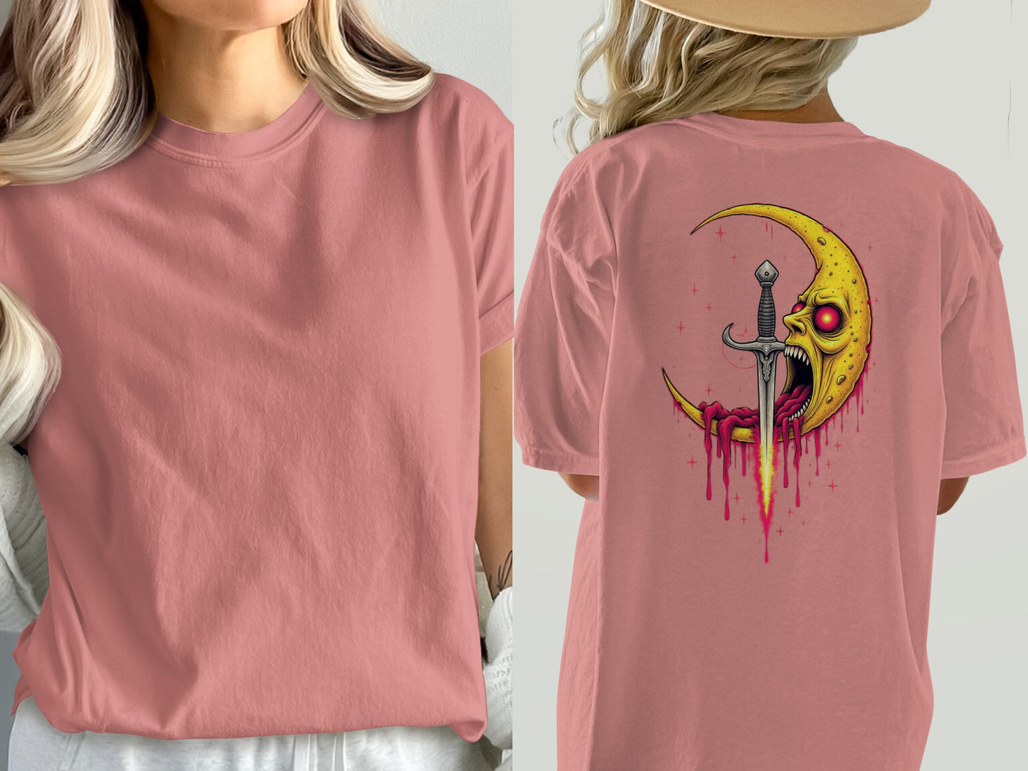 Edgy Gothic Moon and Dagger Graphic T-shirt product