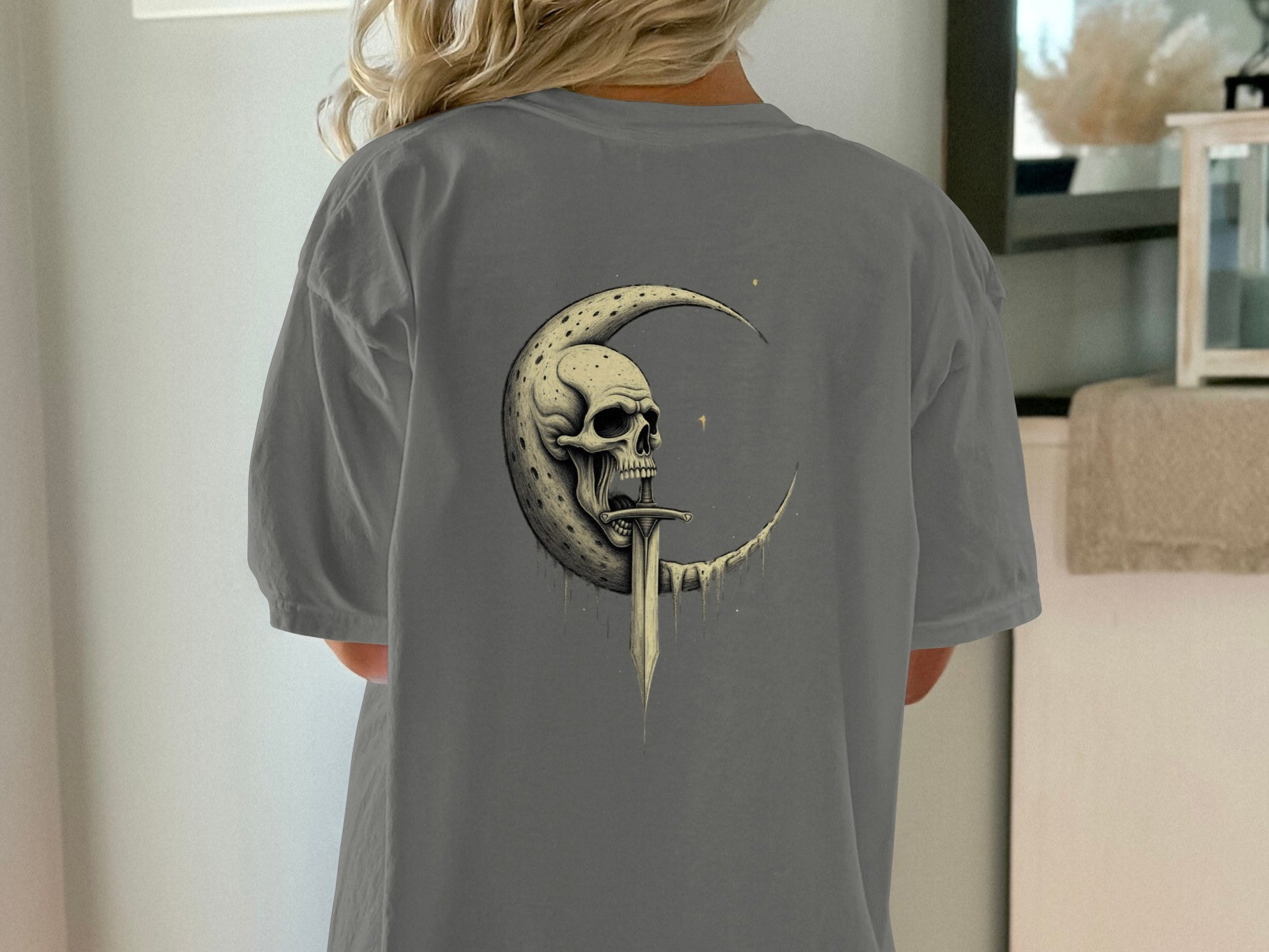 Gothic Moon Skull Graphic T-shirt Statement clothing product type