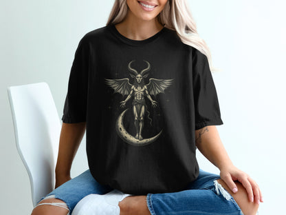 Mystical Demon on Crescent Moon Graphic Tee product