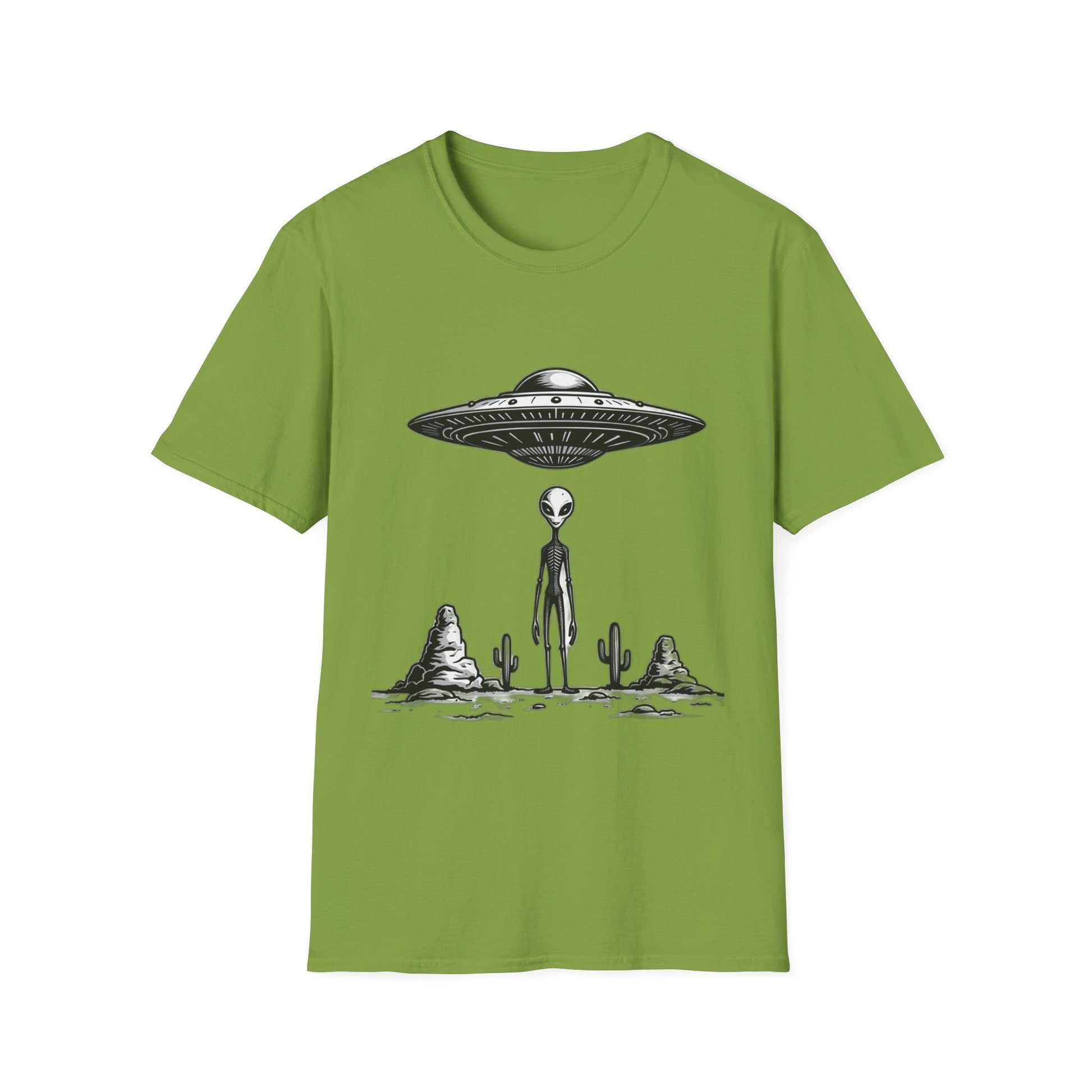 Alien Abduction Unisex Softstyle T-Shirt - Retro UFO Design, Fun Gift, Sci - Fi Lover Apparel, Casual Wear - IconVexa