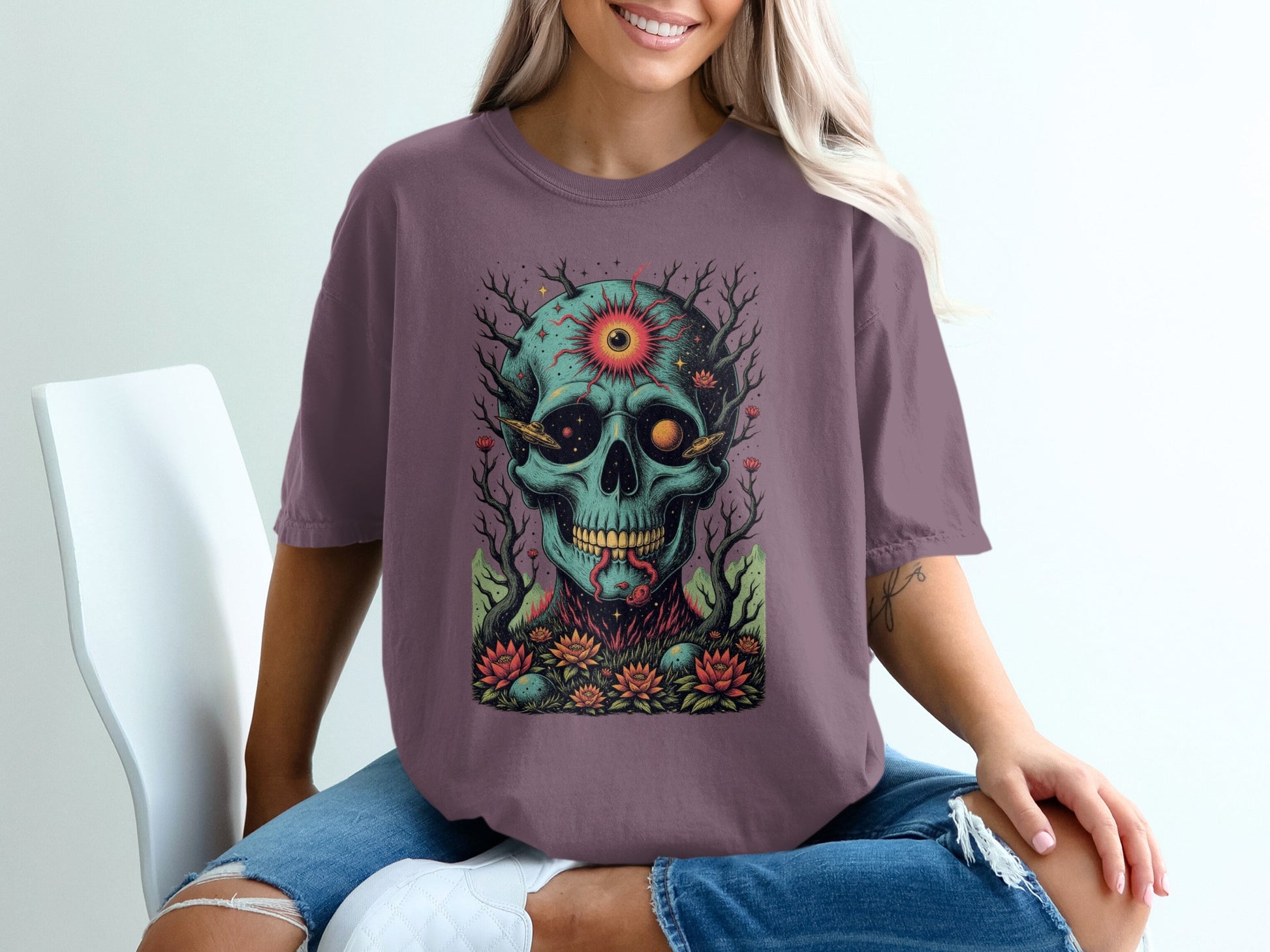 Skull Flower Design Oversized Graphic Tee product type
