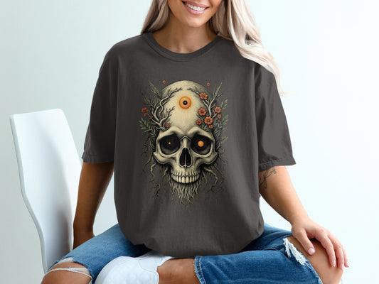 Skull with Floral Eye Design Casual T-shirt product type