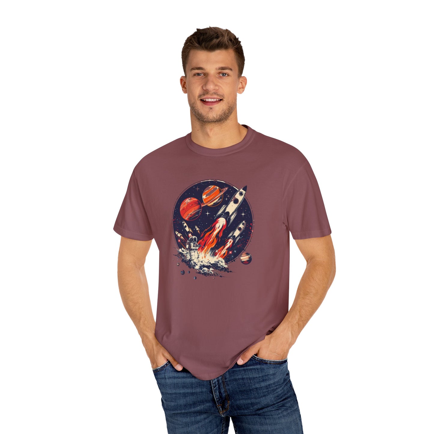 Rocket Launch T-Shirt | Retro Sci-Fi Graphic Tee | Outer Space Shirt for Space Lovers