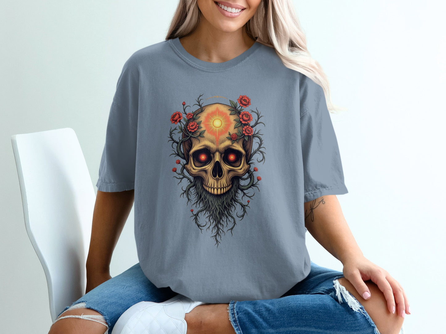 Skull with Floral Design Graphic T-shirt product type