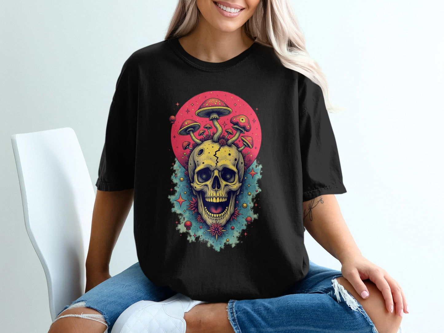 Psychedelic Skull with Mushrooms Graphic Tee product