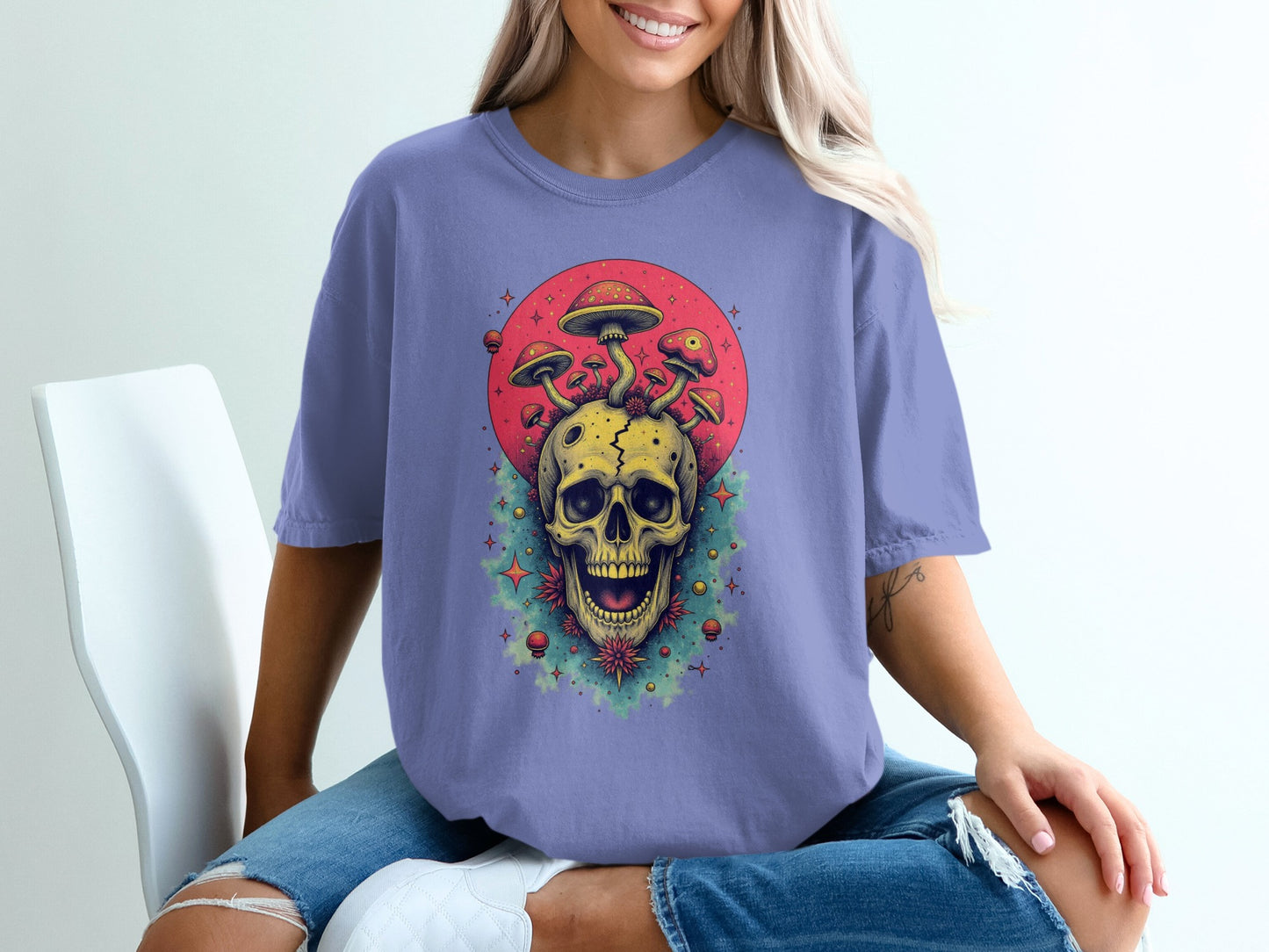 Psychedelic Skull with Mushrooms Graphic Tee product