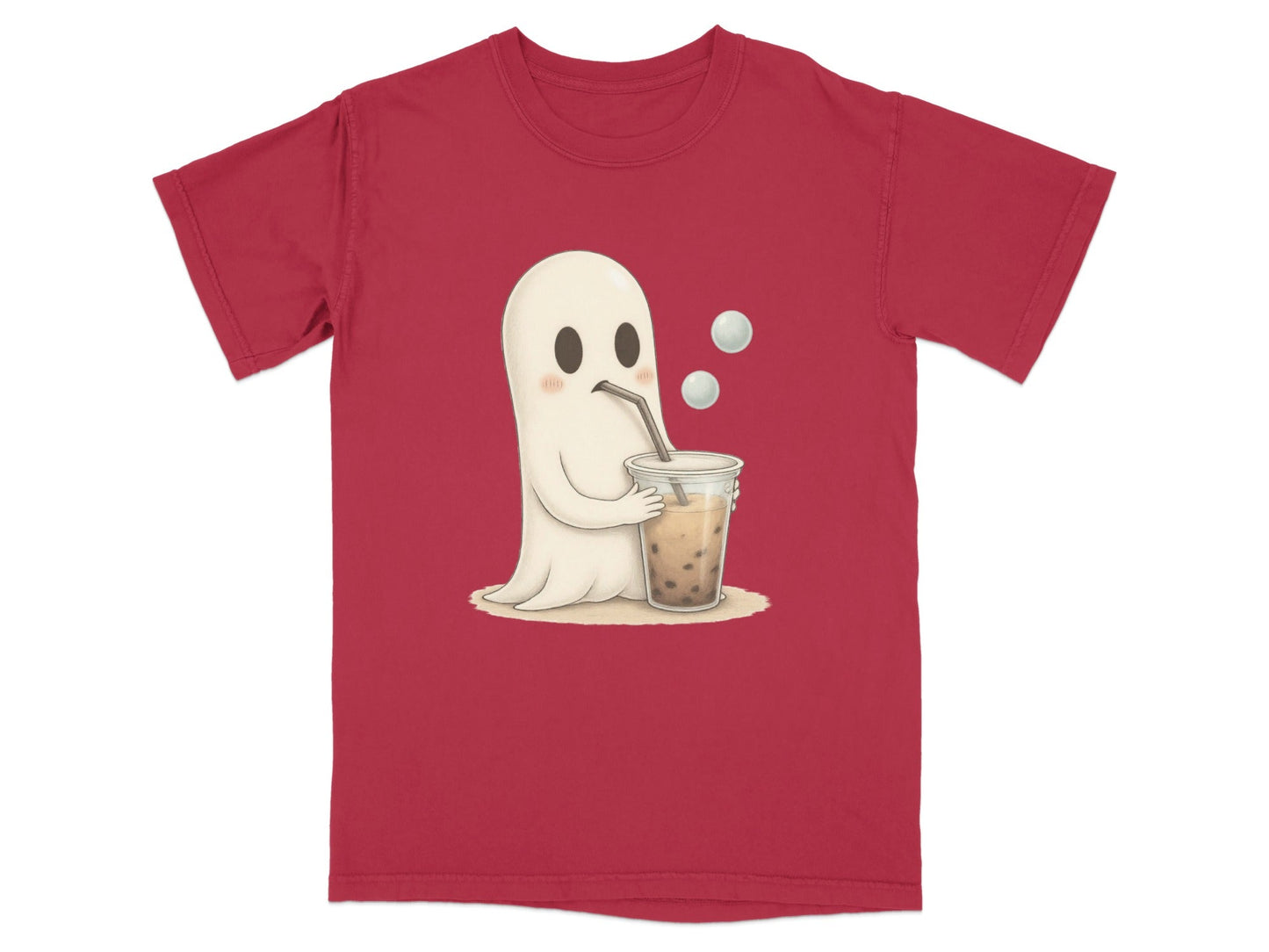 Adorable Ghost Drinking Boba Tea Graphic Novelty T-Shirt - IconVexa